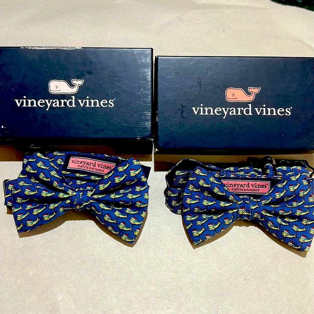 Vineyard Vines Boys Navy Blue Whale Print Bow Ties (Pair)